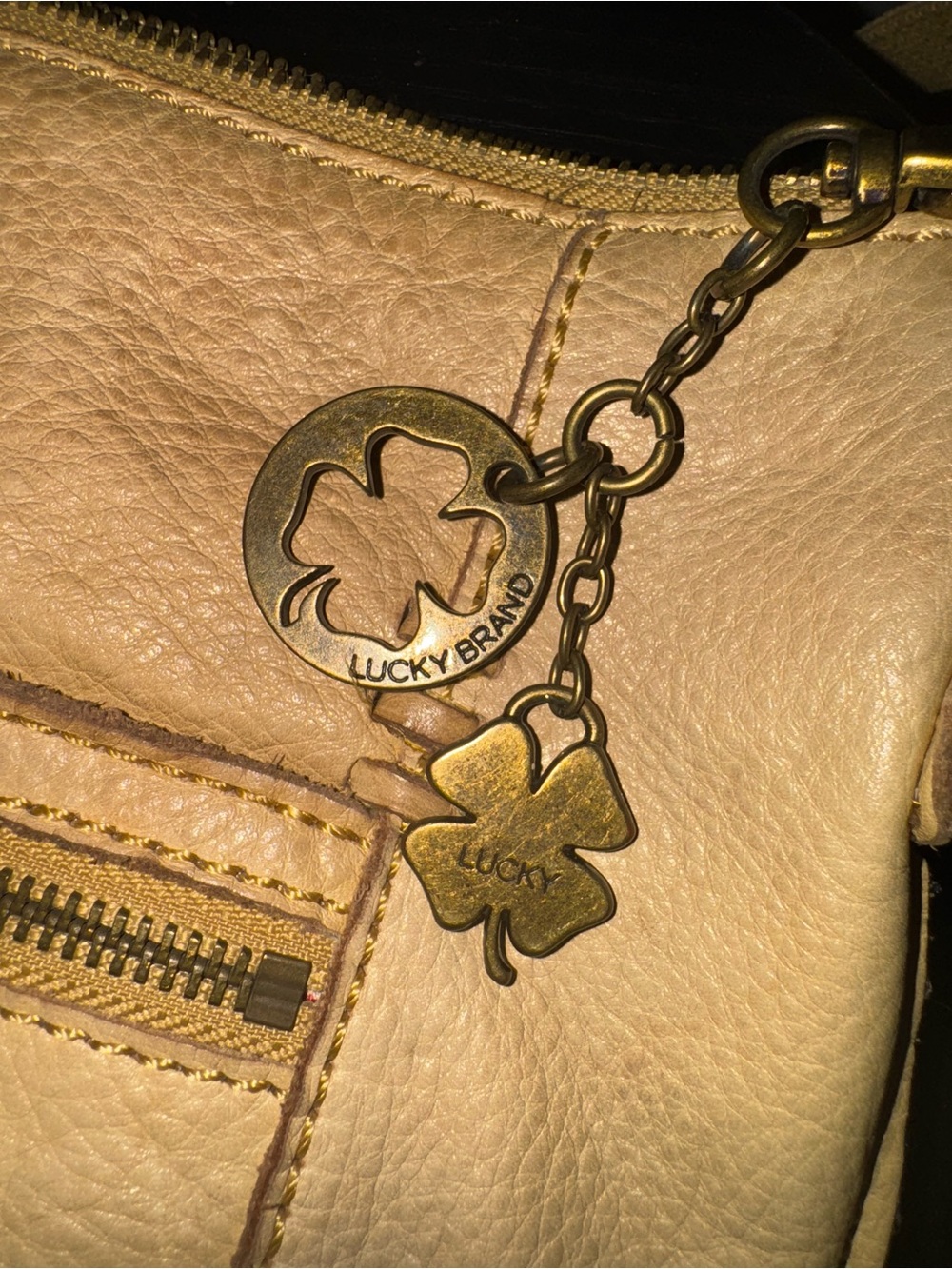 Lucky Brand Camel Tan Leather Crossbody Bag with Front Zips - Picture 3 of 9